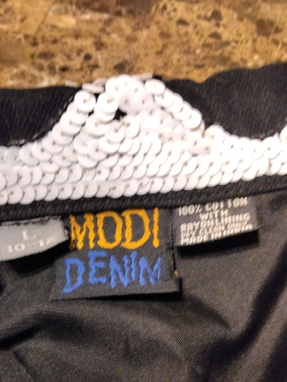 Vintage Modi Denim Statement Animal-Print Sequin Jacket - Black & Gold - Picture 3 of 3